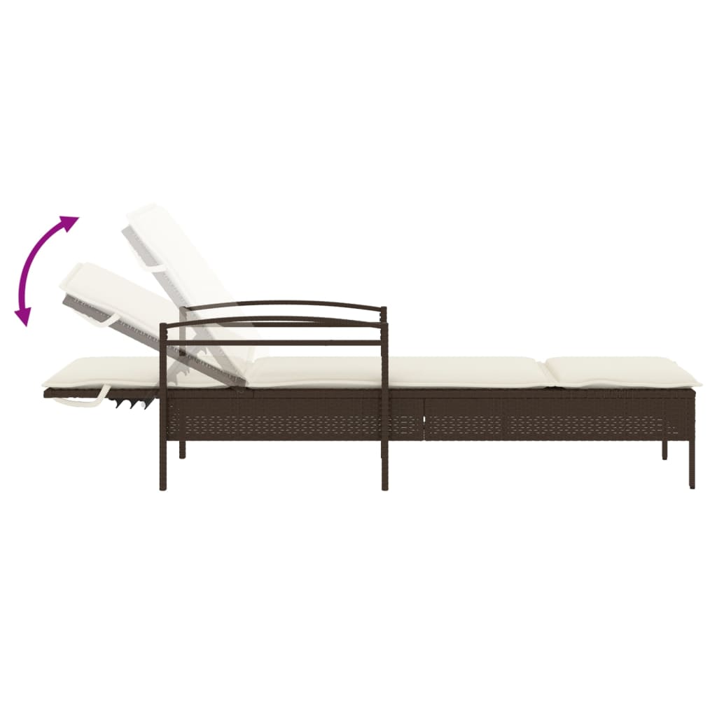 Sun lounger with cushion 63x200x81 cm brown PE wicker