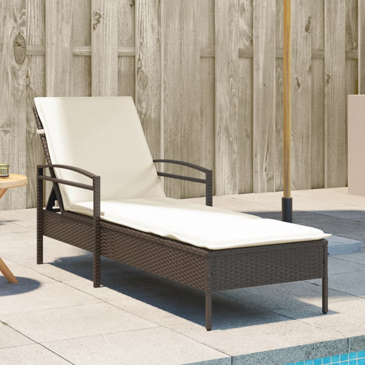 Sun lounger with cushion 63x200x81 cm brown PE wicker