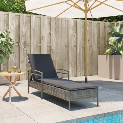 Sun lounger with cushion 63x200x81 cm PE wicker grey