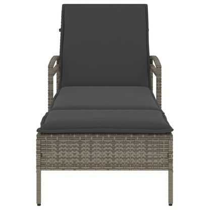 Sun lounger with cushion 63x200x81 cm PE wicker grey