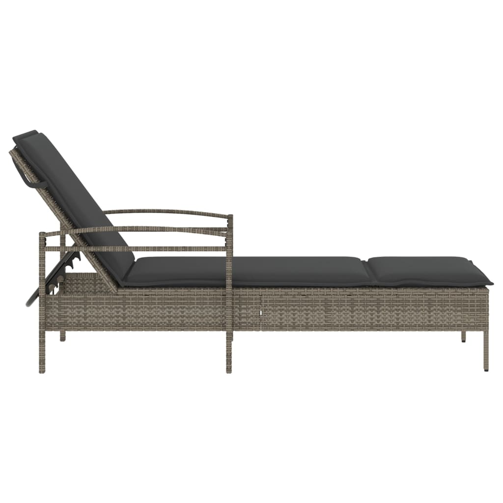 Sun lounger with cushion 63x200x81 cm PE wicker grey