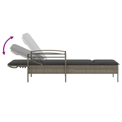 Sun lounger with cushion 63x200x81 cm PE wicker grey