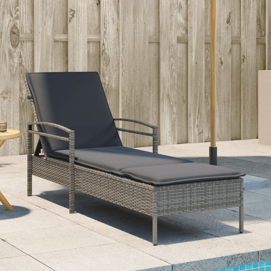 Sun lounger with cushion 63x200x81 cm PE wicker grey