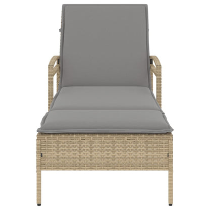 Sun lounger with cushion 63x200x81 cm PE wicker beige