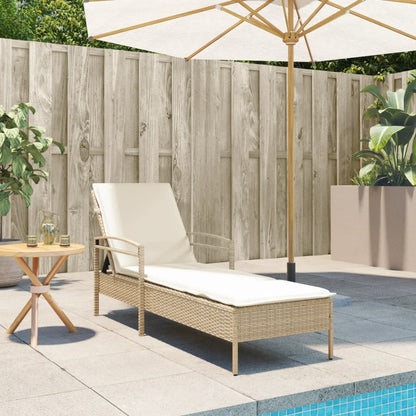 Sun lounger with cushion 63x200x81 cm PE wicker beige