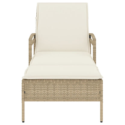 Sun lounger with cushion 63x200x81 cm PE wicker beige