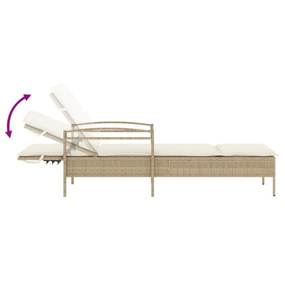 Sun lounger with cushion 63x200x81 cm PE wicker beige