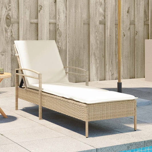 Sun lounger with cushion 63x200x81 cm PE wicker beige