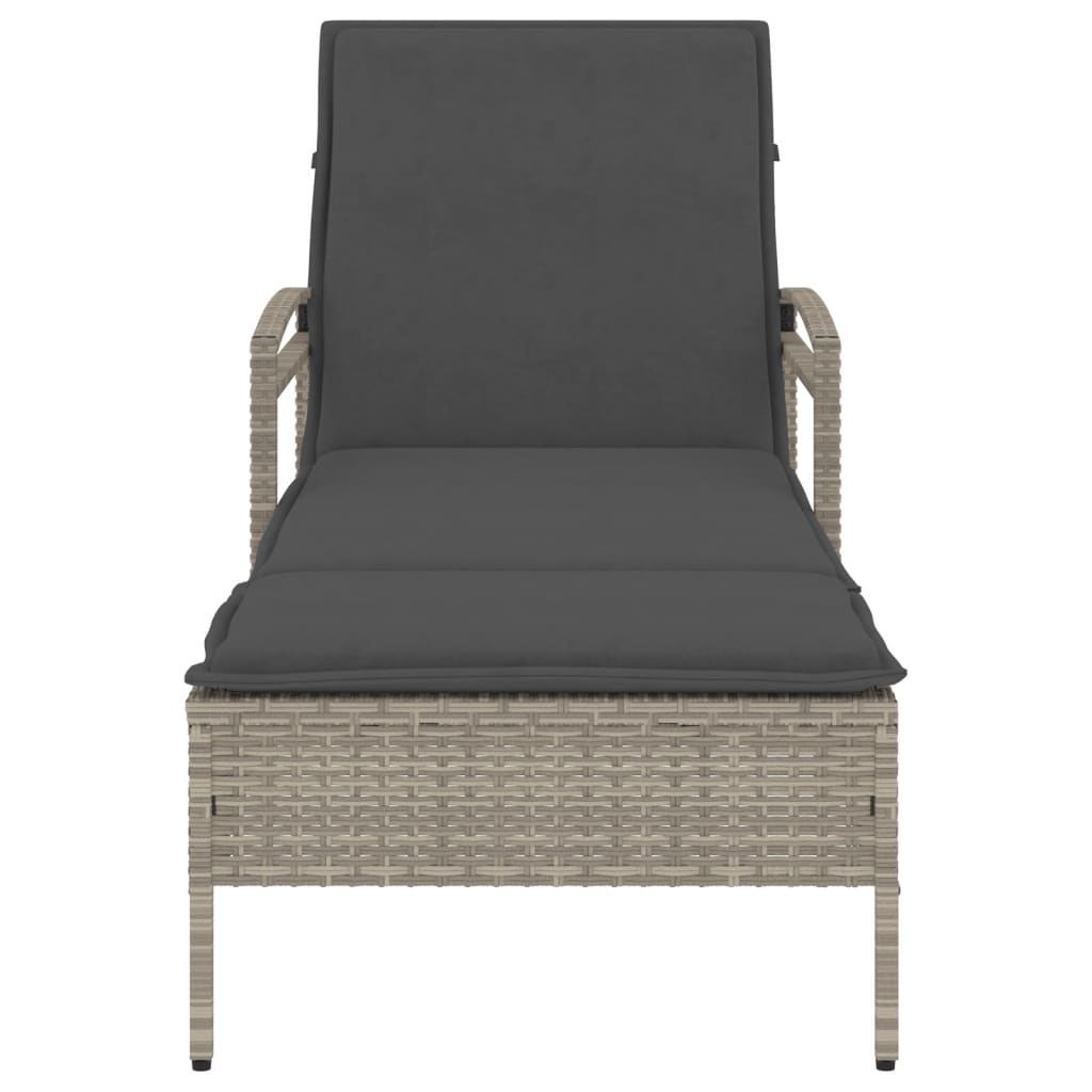 Sun lounger with cushion 63x200x81 cm light grey PE wicker