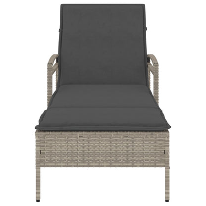 Sun lounger with cushion 63x200x81 cm light grey PE wicker