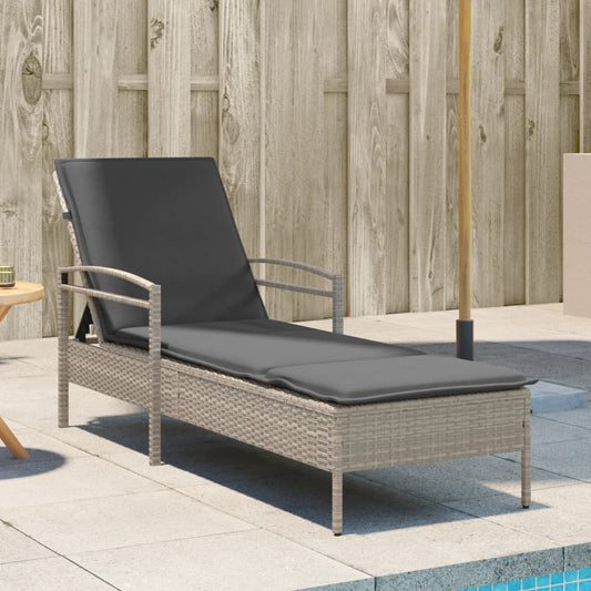 Sun lounger with cushion 63x200x81 cm light grey PE wicker