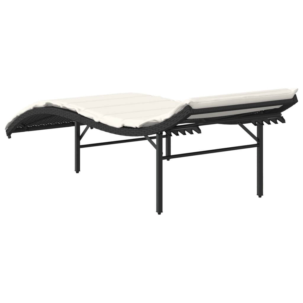 Sun lounger with cushion 55x199x50 cm black PE wicker