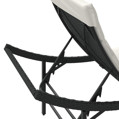 Sun lounger with cushion 55x199x50 cm black PE wicker