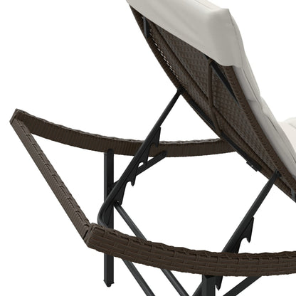 Sun lounger with cushion 55x199x50 cm brown PE wicker
