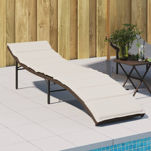 Sun lounger with cushion 55x199x50 cm brown PE wicker