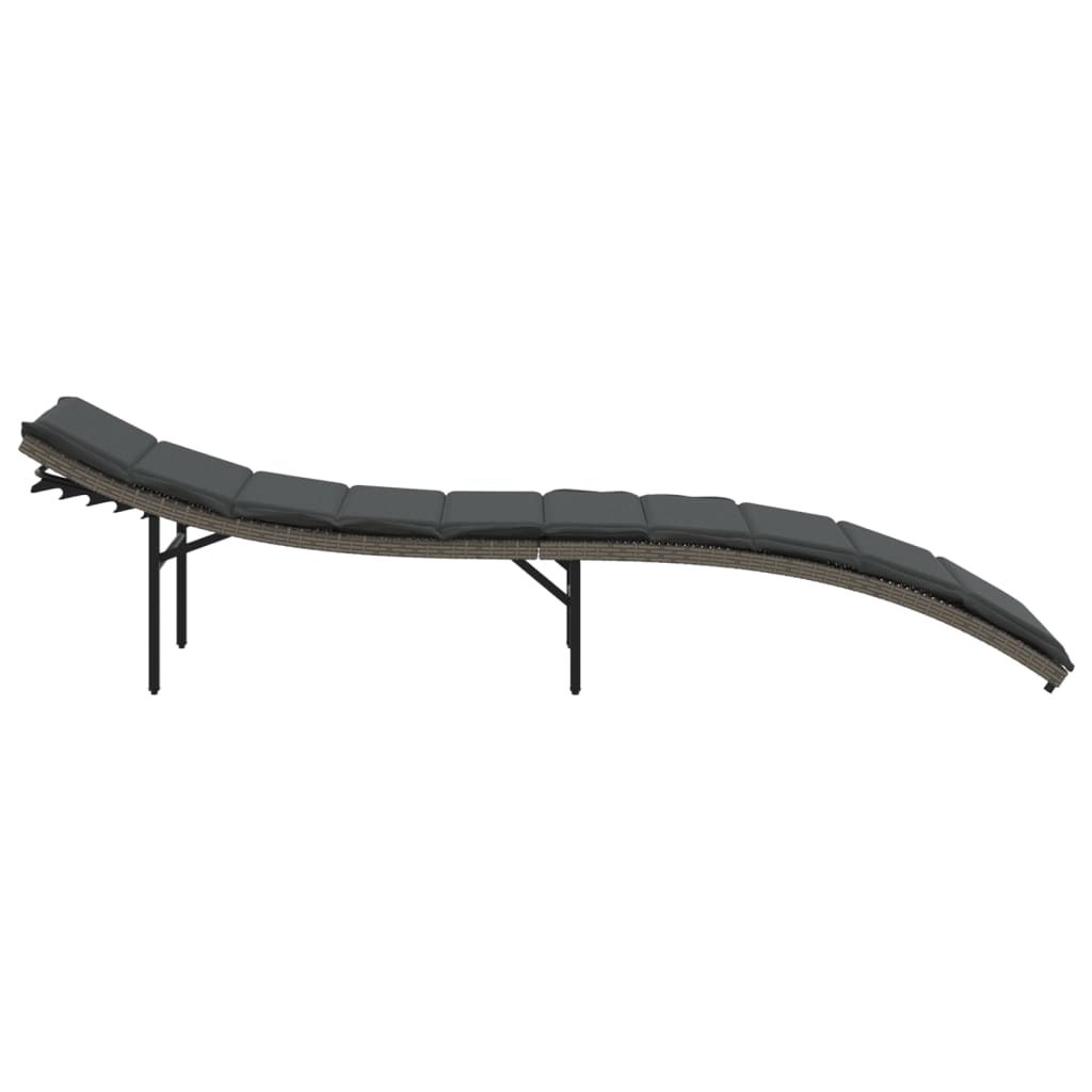 Sun lounger with cushion 55x199x50 cm PE wicker grey