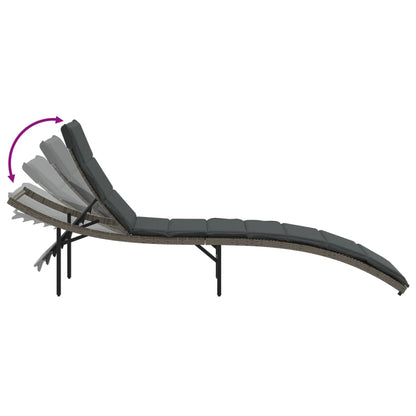 Sun lounger with cushion 55x199x50 cm PE wicker grey