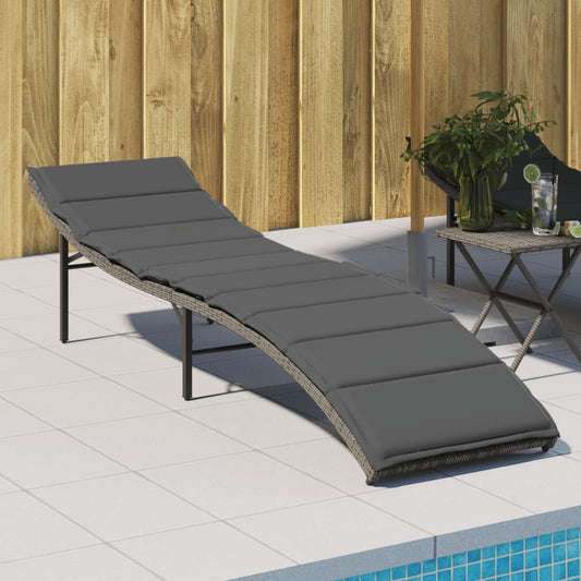 Sun lounger with cushion 55x199x50 cm PE wicker grey