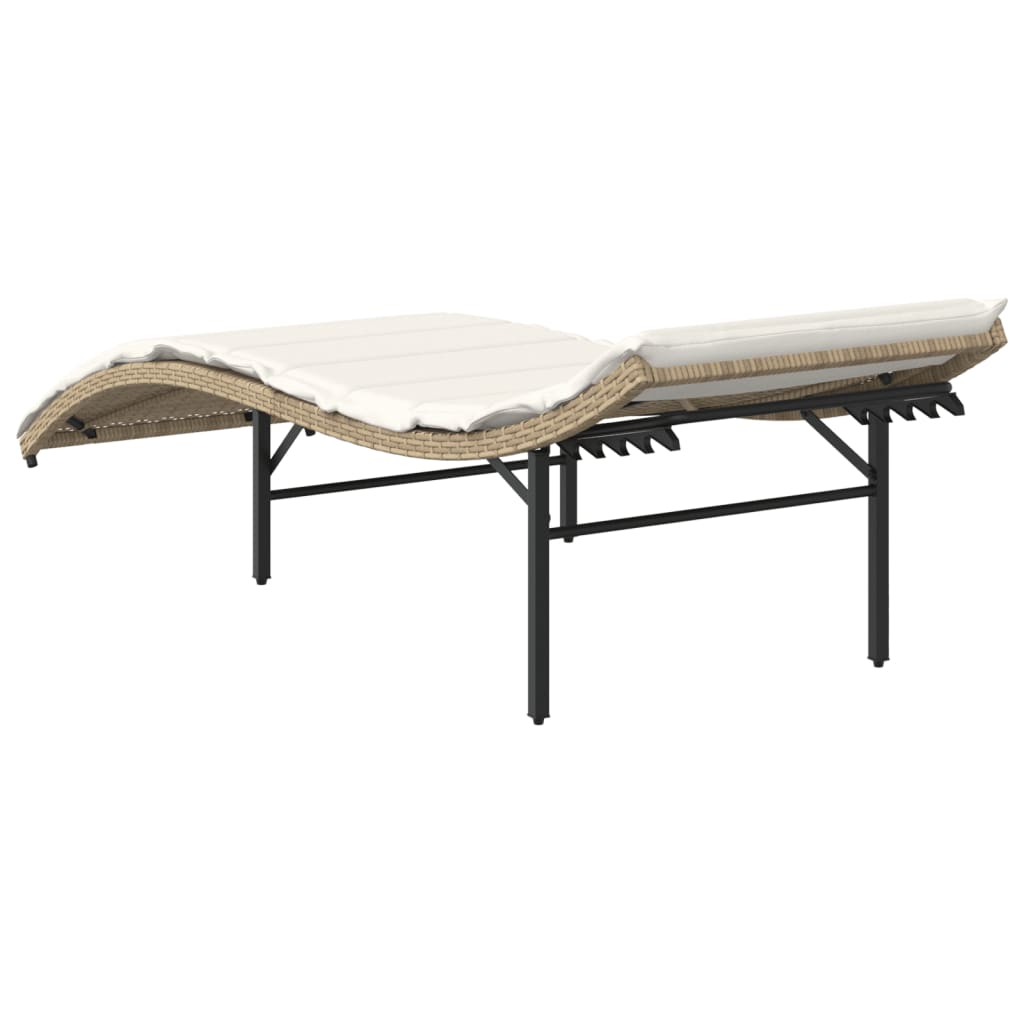 Sun lounger with cushion 55x199x50 cm PE wicker beige