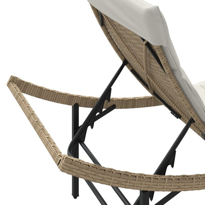 Sun lounger with cushion 55x199x50 cm PE wicker beige