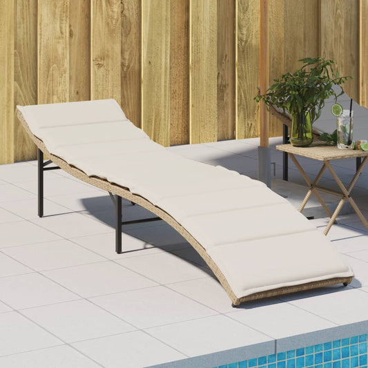 Sun lounger with cushion 55x199x50 cm PE wicker beige