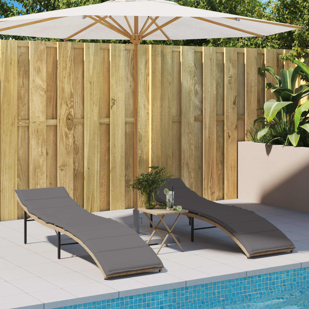 Sun lounger with cushion 55x199x50 cm PE wicker beige