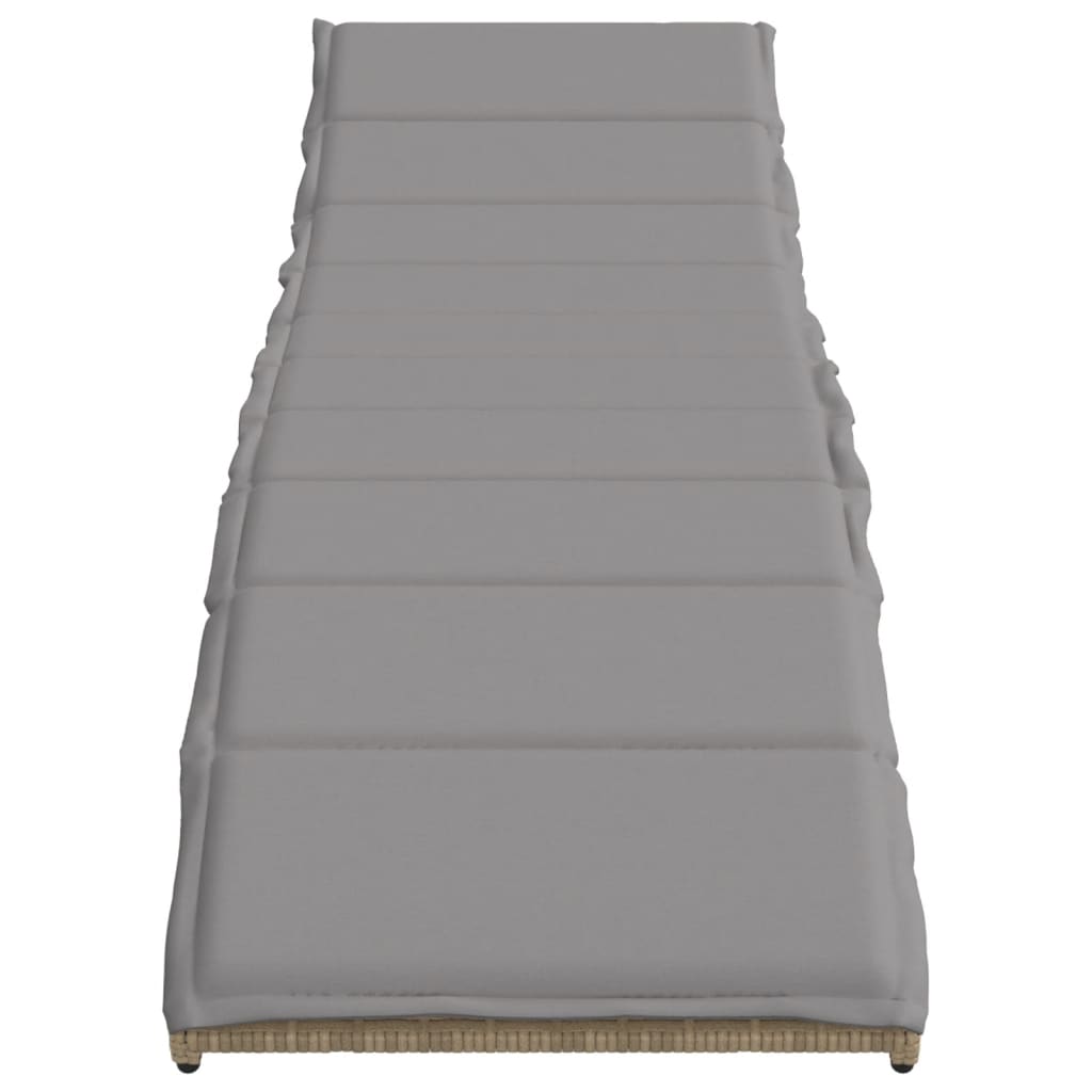 Sun lounger with cushion 55x199x50 cm PE wicker beige