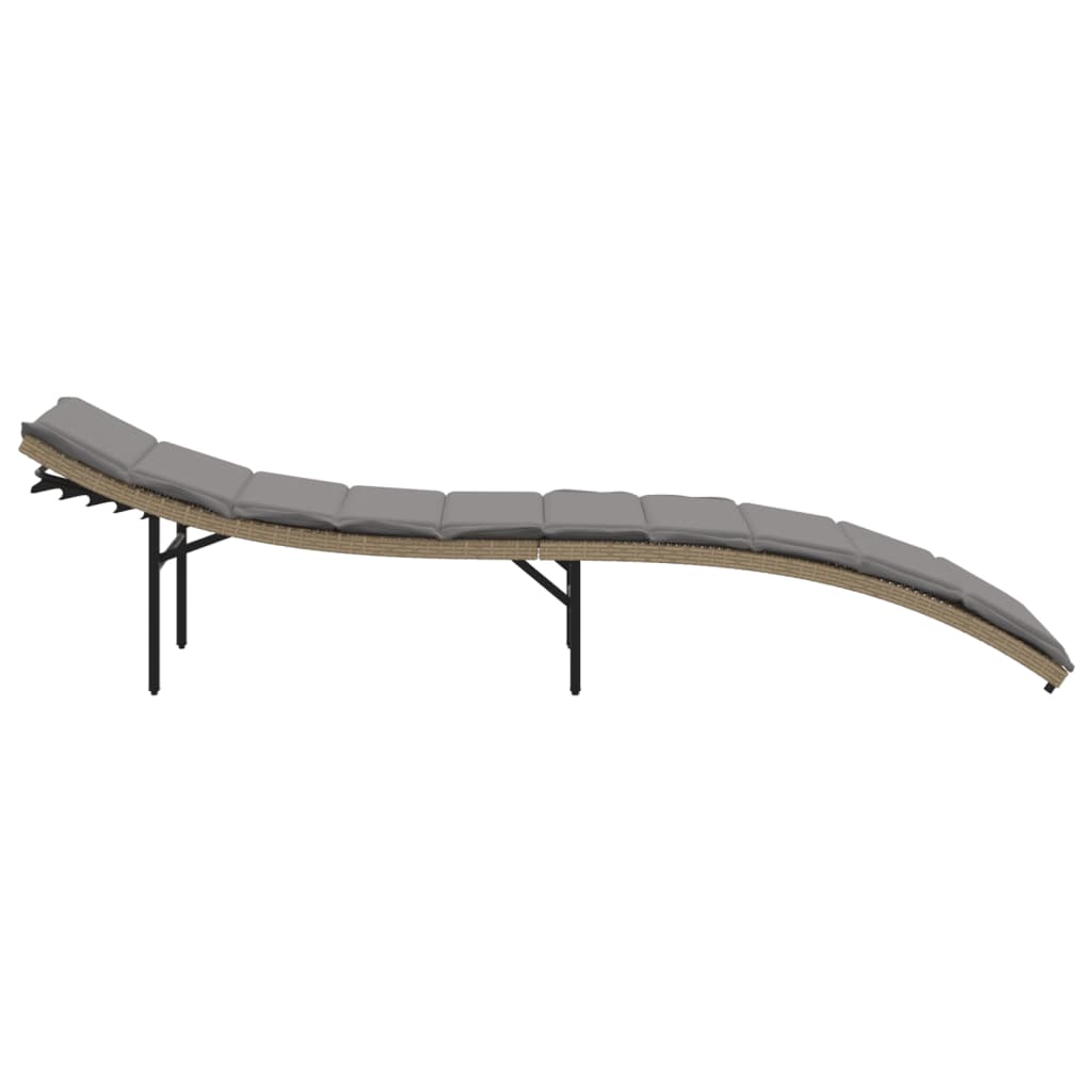 Sun lounger with cushion 55x199x50 cm PE wicker beige