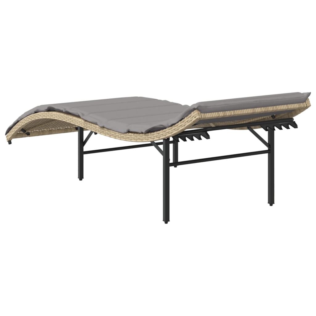 Sun lounger with cushion 55x199x50 cm PE wicker beige