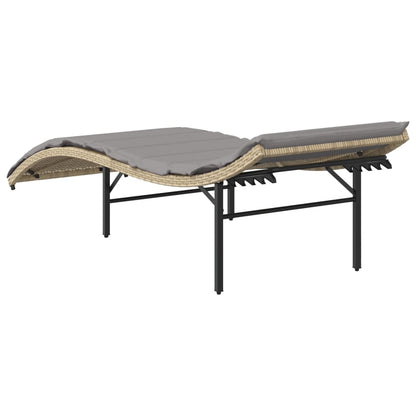 Sun lounger with cushion 55x199x50 cm PE wicker beige