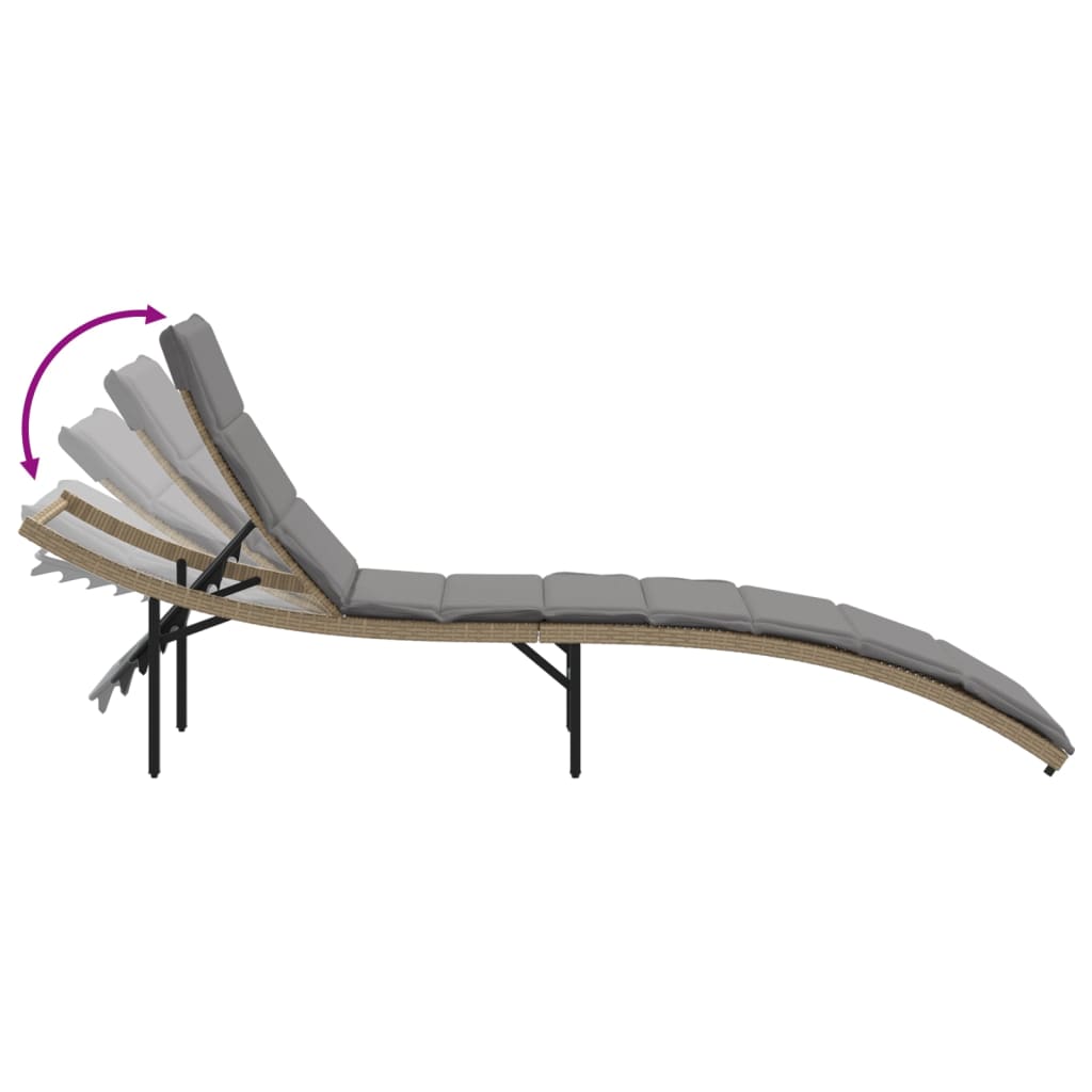Sun lounger with cushion 55x199x50 cm PE wicker beige