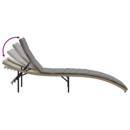 Sun lounger with cushion 55x199x50 cm PE wicker beige