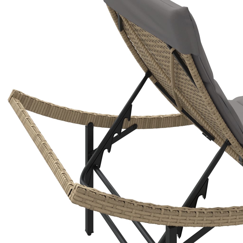 Sun lounger with cushion 55x199x50 cm PE wicker beige