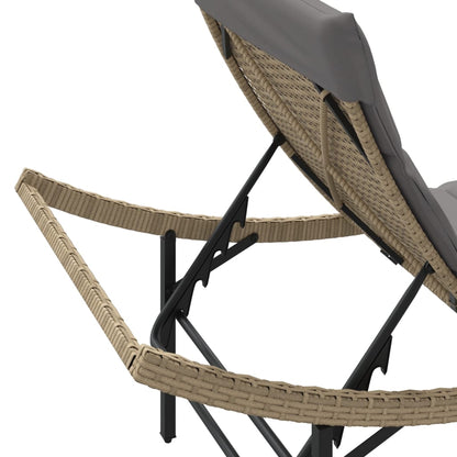 Sun lounger with cushion 55x199x50 cm PE wicker beige