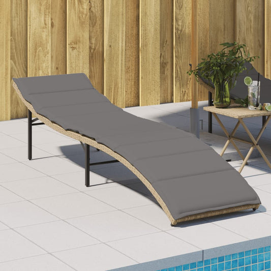 Sun lounger with cushion 55x199x50 cm PE wicker beige