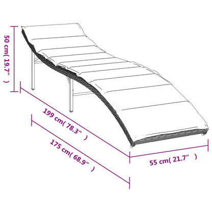 Sun lounger with cushion 55x199x50 cm PE wicker