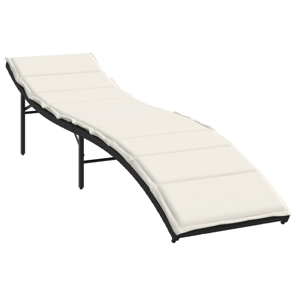Sun loungers with table 2 pcs black PE rattan