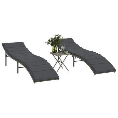 Sun loungers with table 2 pcs PE rattan grey