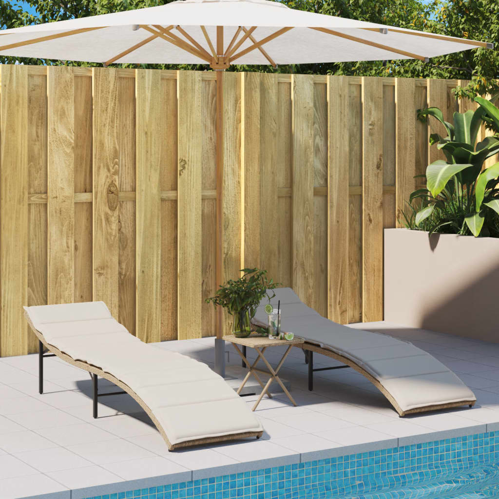 Sun loungers with table 2 pcs PE rattan beige
