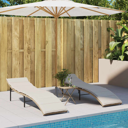 Sun loungers with table 2 pcs PE rattan beige