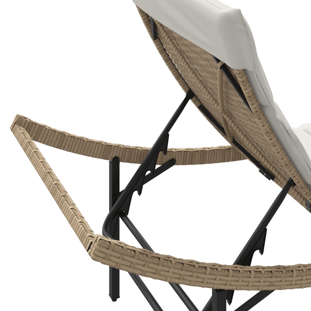 Sun loungers with table 2 pcs PE rattan beige