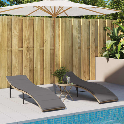 Sun loungers with table 2 pcs PE rattan beige