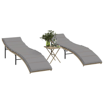 Sun loungers with table 2 pcs PE rattan beige