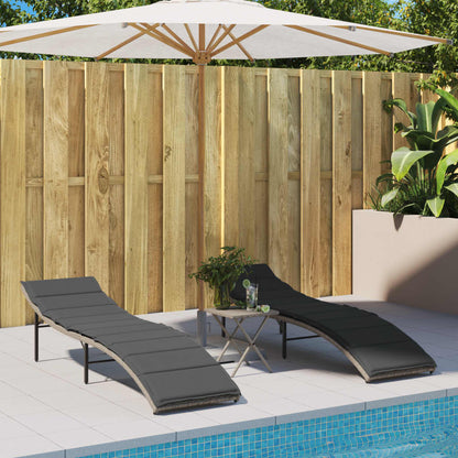 Sun loungers with table 2 pcs PE rattan light grey