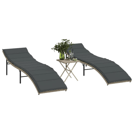 Sun loungers with table 2 pcs PE rattan light grey