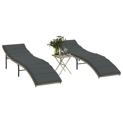 Sun loungers with table 2 pcs PE rattan light grey