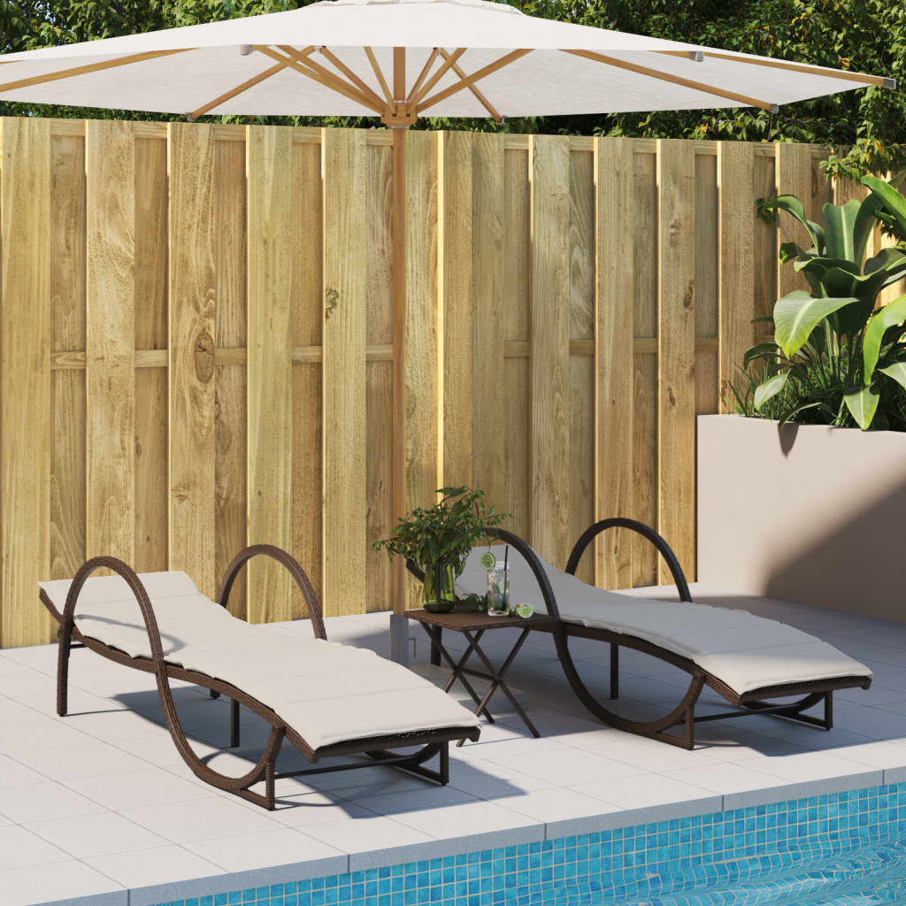 Sun lounger with cushion 60x199x42 cm brown PE wicker