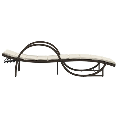 Sun lounger with cushion 60x199x42 cm brown PE wicker