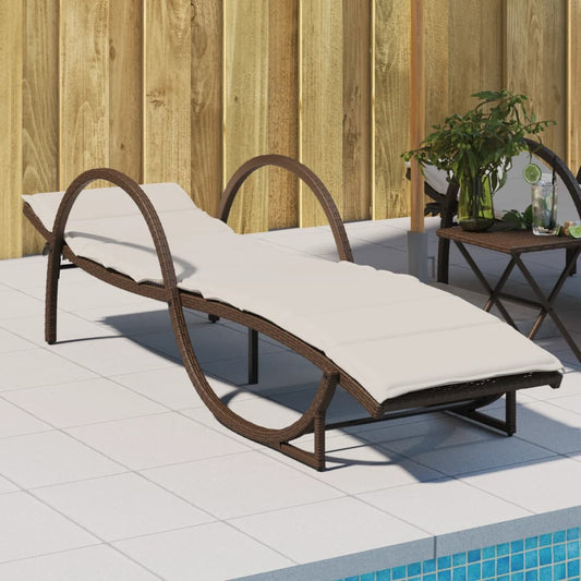 Sun lounger with cushion 60x199x42 cm brown PE wicker
