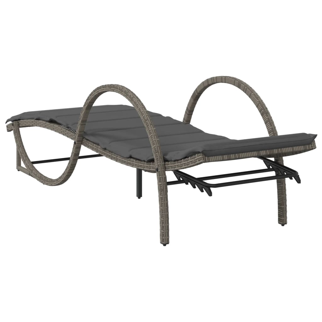 Sun lounger with cushion 60x199x42 cm PE wicker grey
